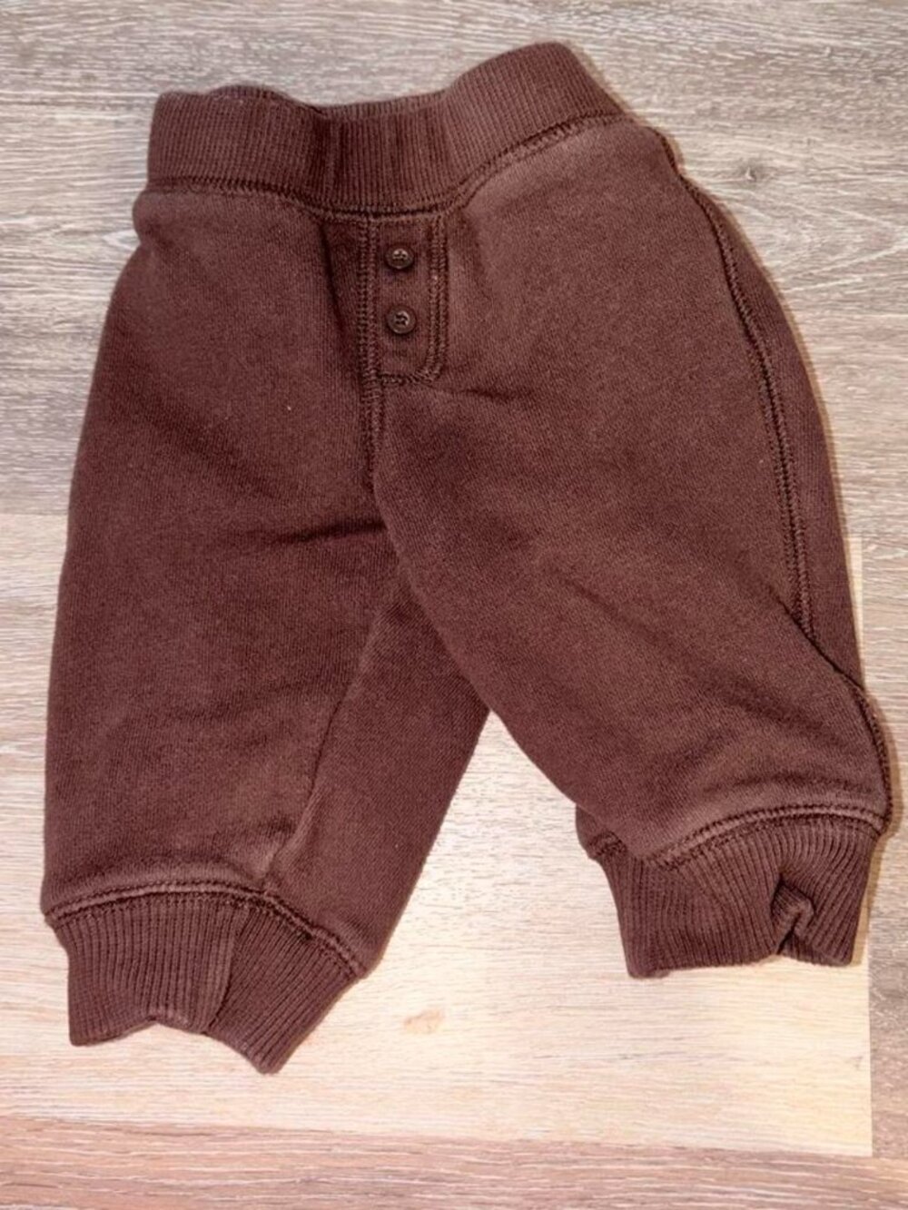 Brown Baby Jogger Pants Front Button Detail Cuffed Sweatpants